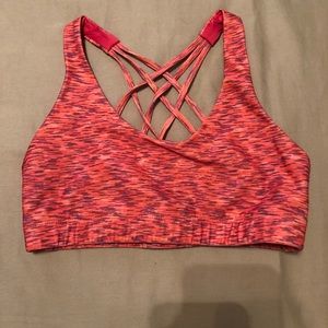 Pink cross back, strappy, sports bra